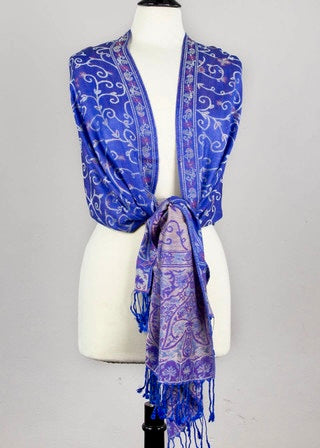 Pashmina Scarf with Royal Blue Twisted Vine Pattern