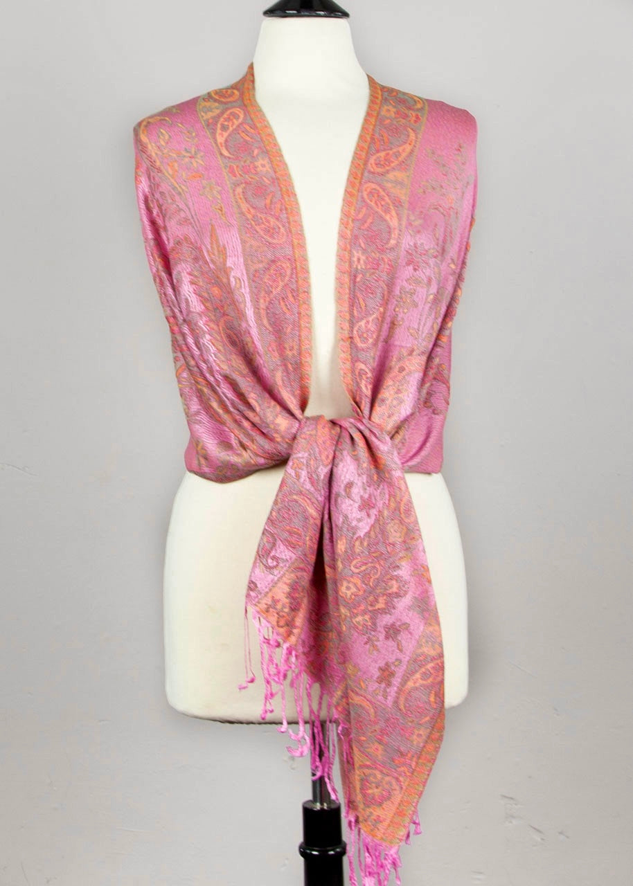 Pashmina Scarf with Pink Floral Paisley Pattern