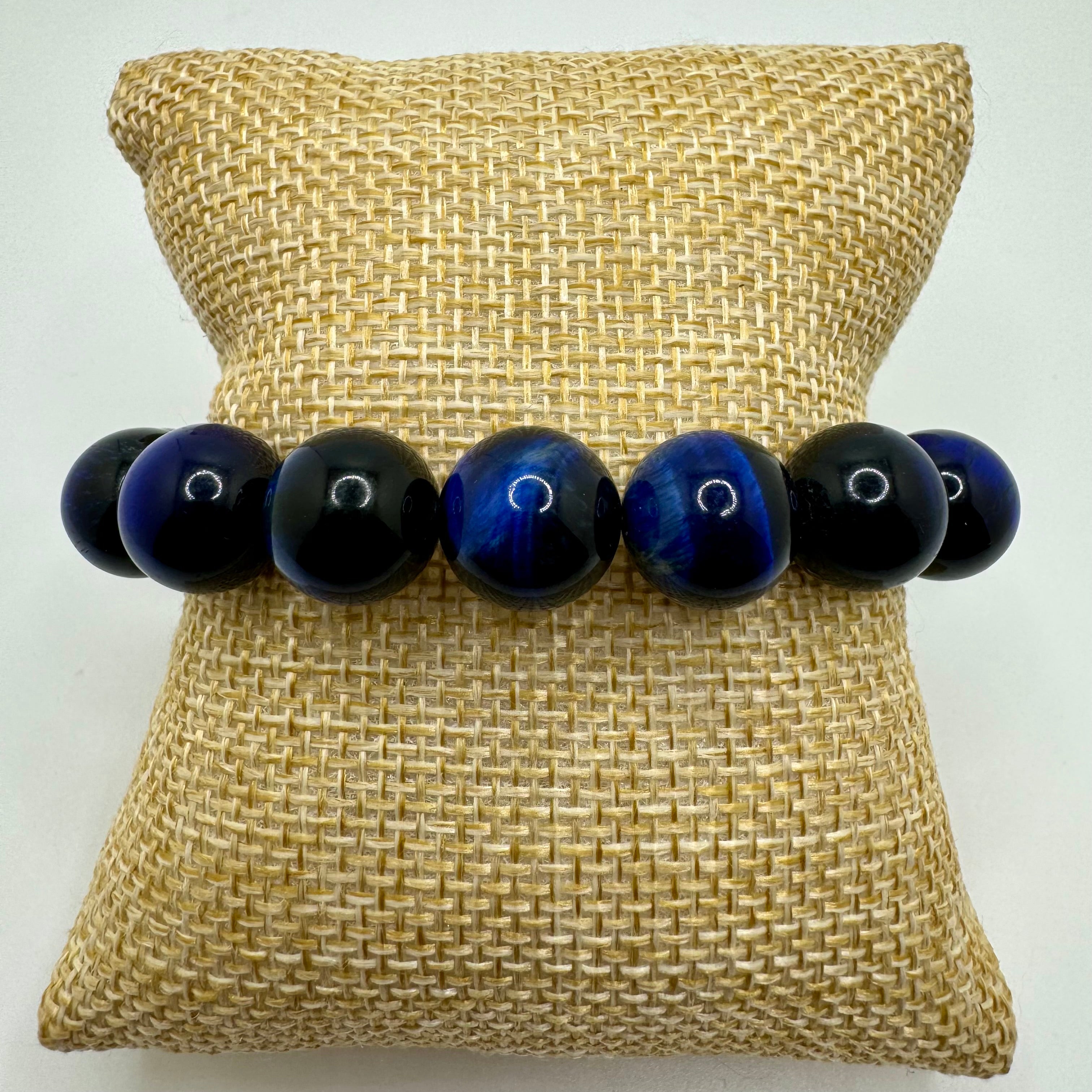 Blue Tigers Eye Stretch Bracelet 12mm beads