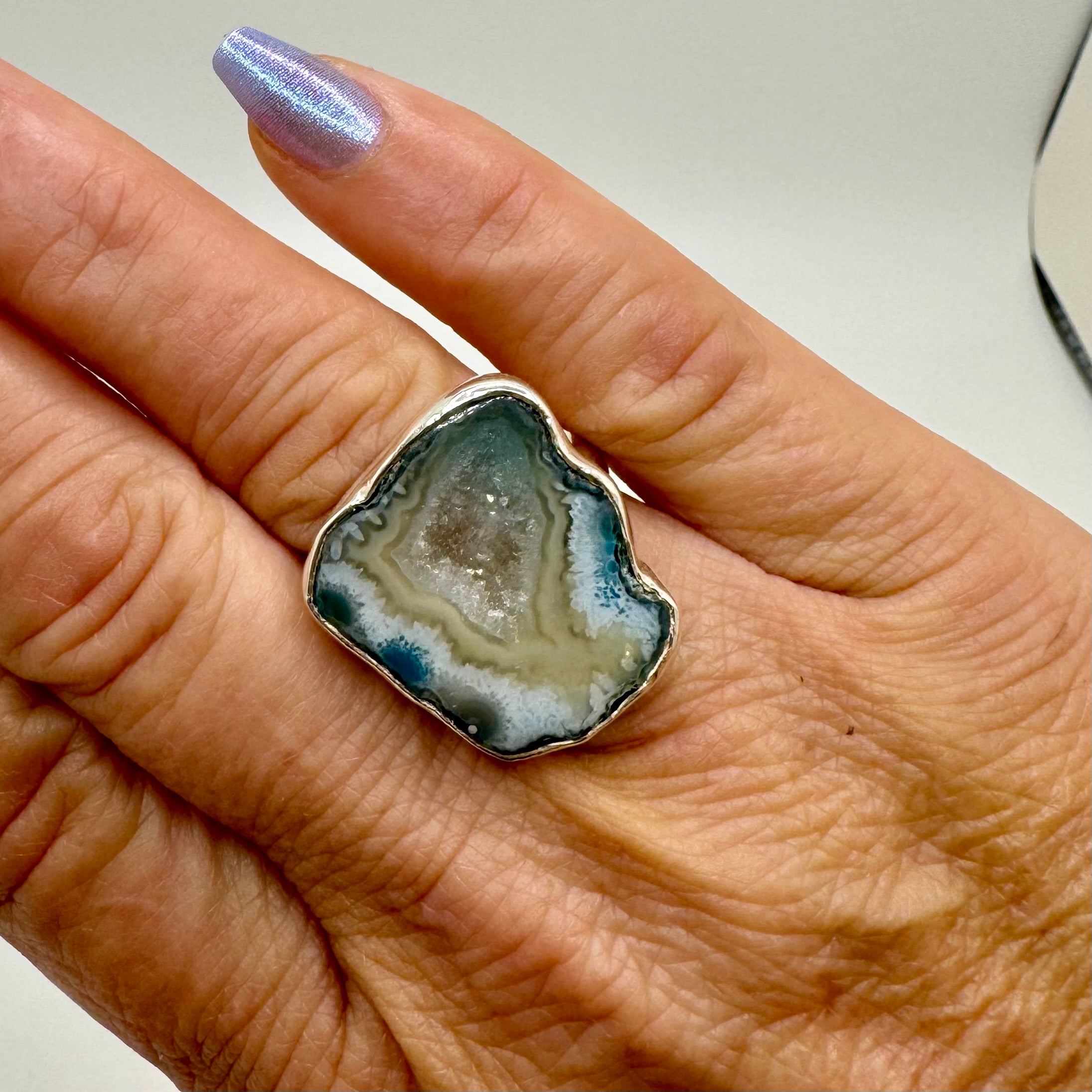 Seafoam Druzy Sterling Silver Adjustable Ring