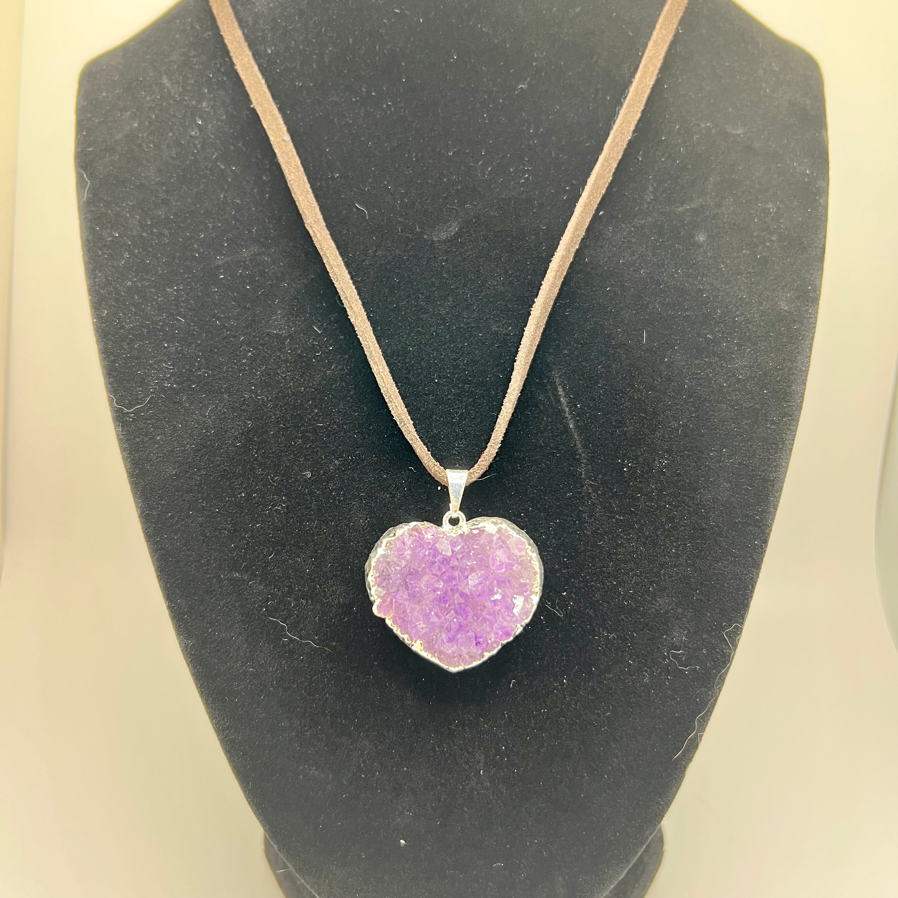 Amethyst Heart Leather Cord Necklace