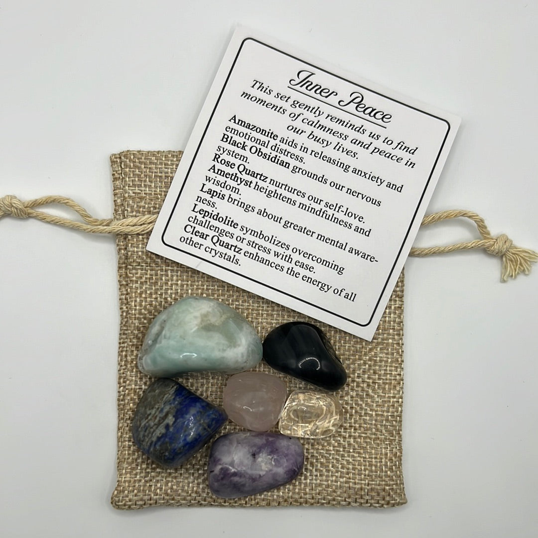 7 Assorted Tumbled Gemstones for Inner Peace in Jute Bag