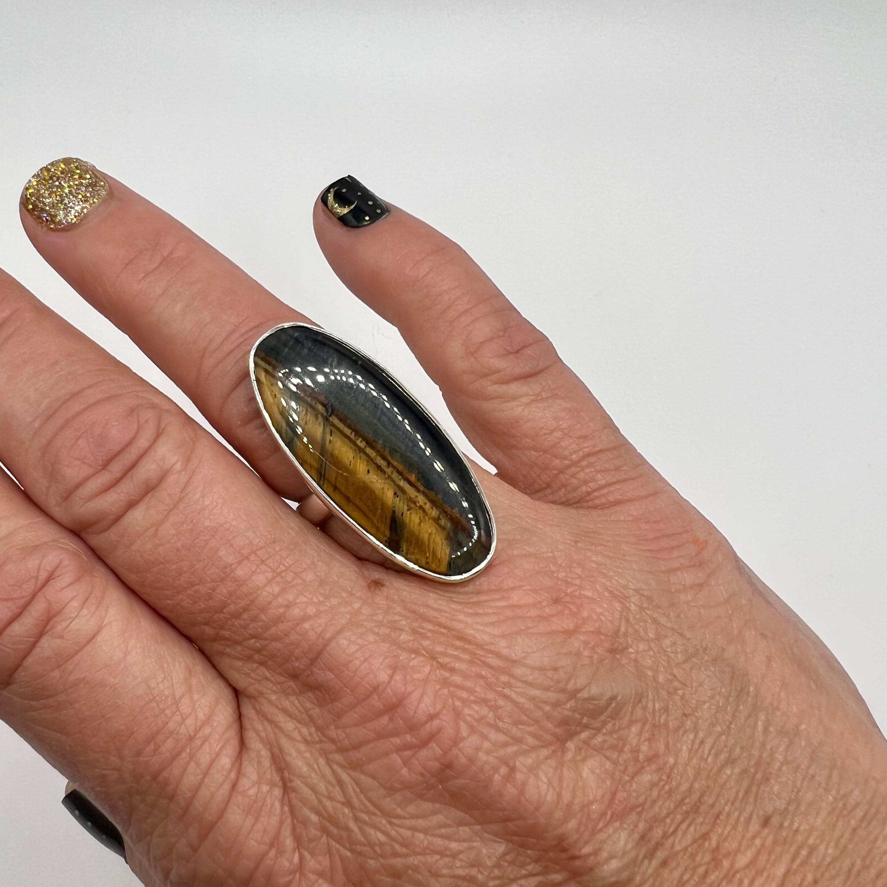 Tigers Eye Sterling Silver Adjustable Ring