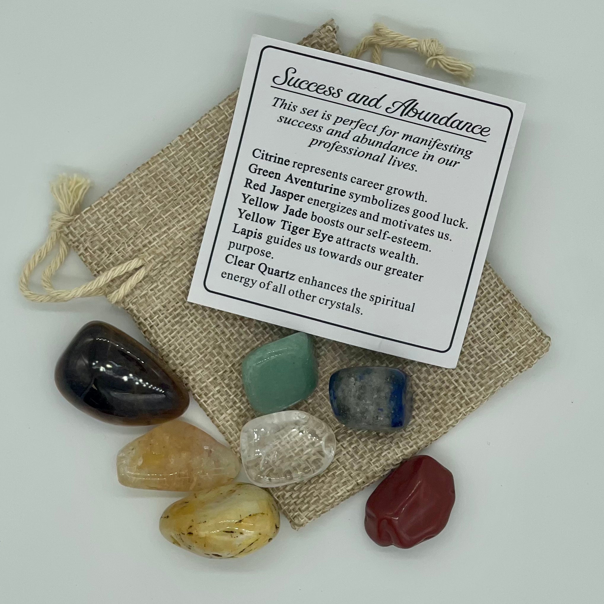 7 Assorted Tumbled Gemstones for Success & Abundance in Jute Bag