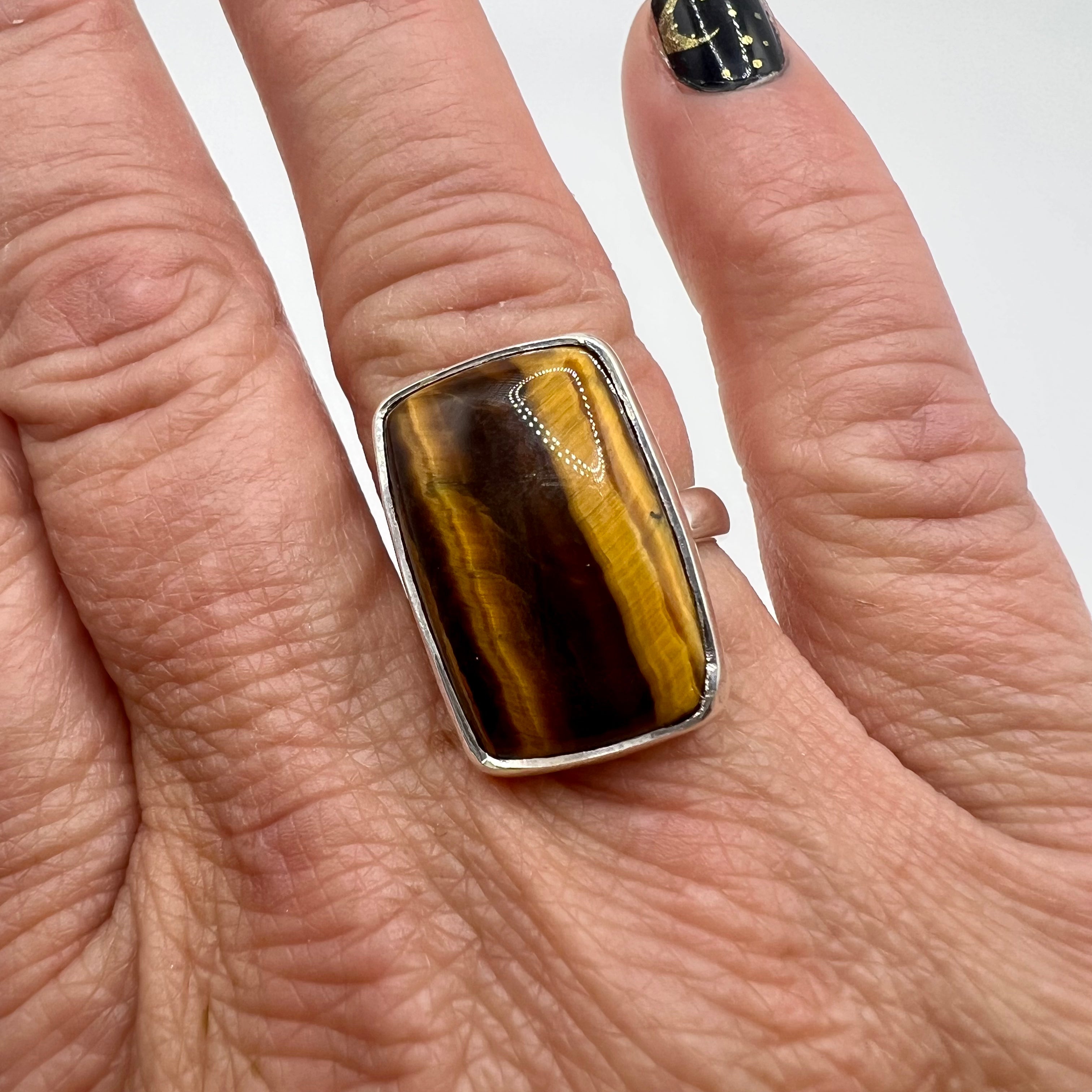 Tigers Eye Sterling Silver Adjustable Ring