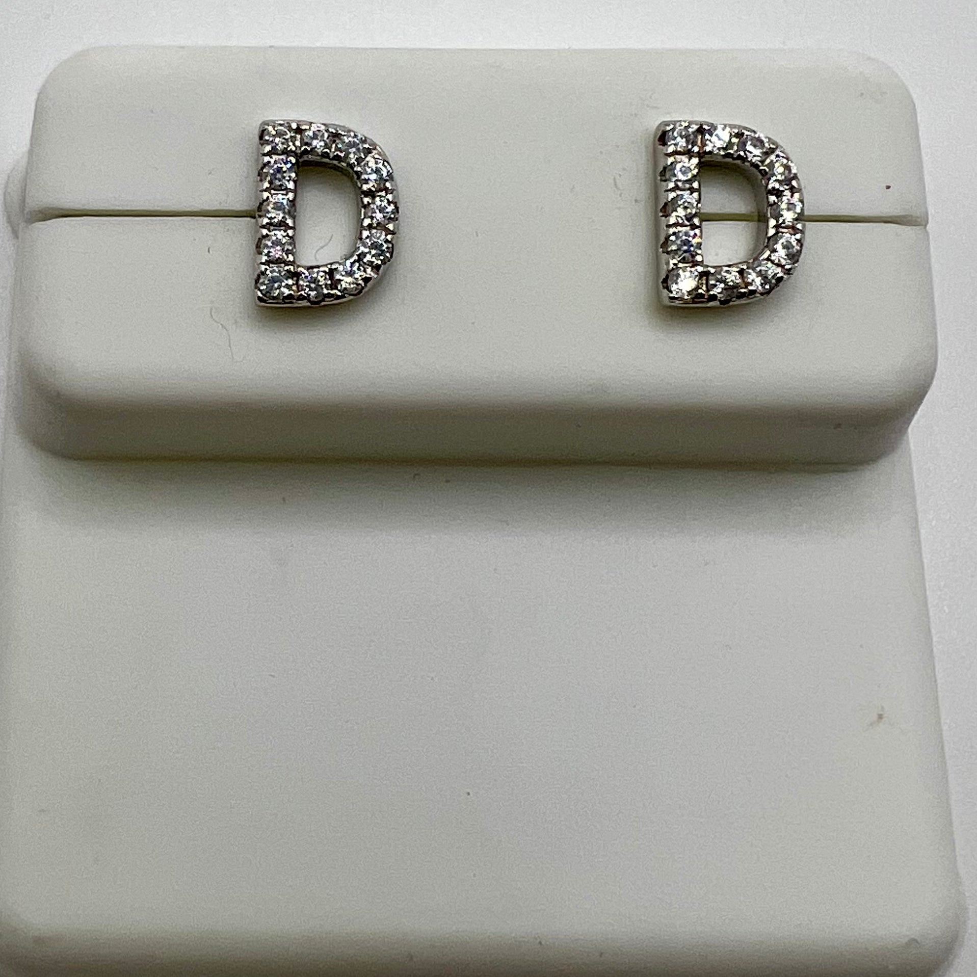 Sterling Silver w/ Rhinestone initial “D” earrings