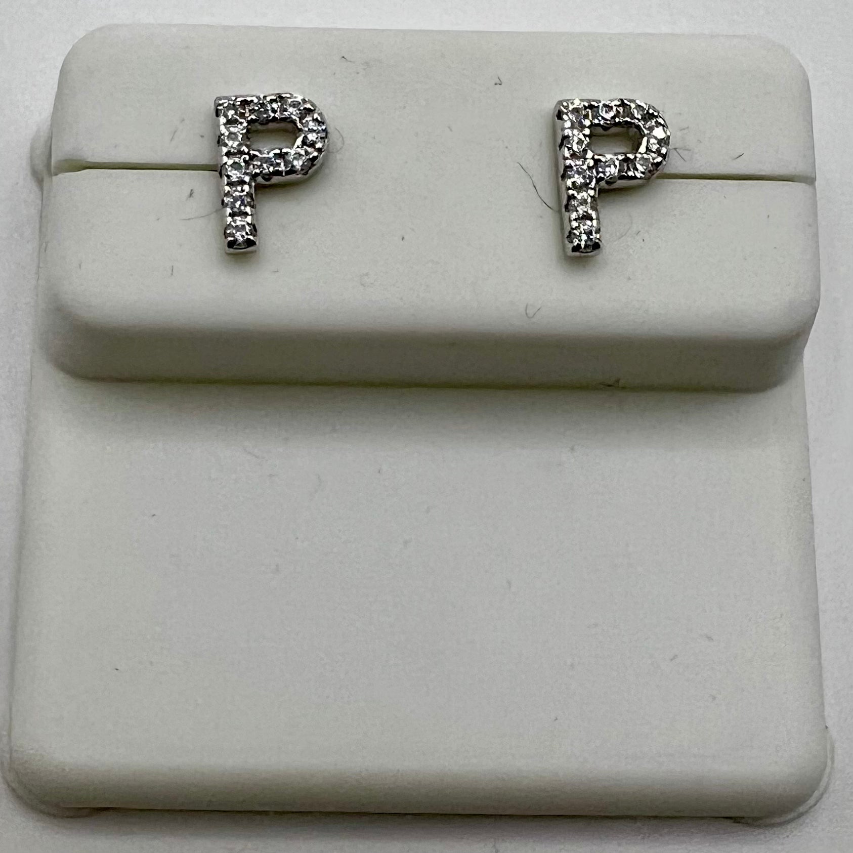 Sterling Silver w/ Rhinestone initial “P” earrings