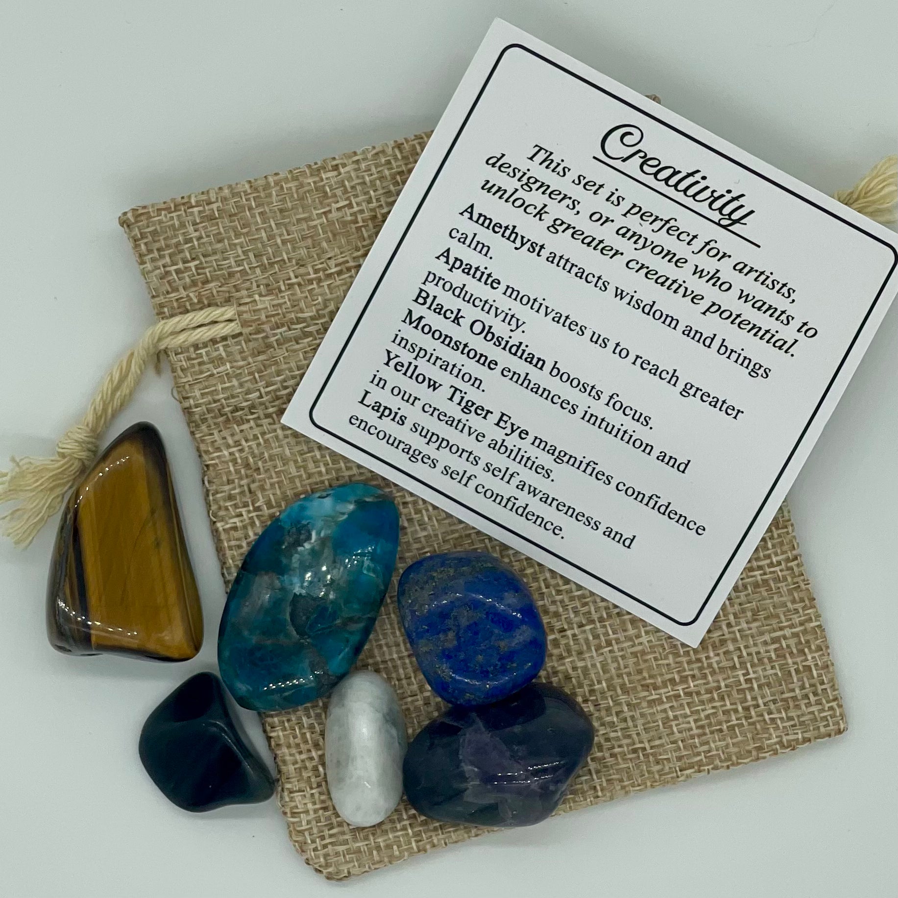 6 Assorted Tumbled Gemstones for Creativity in Jute Bag