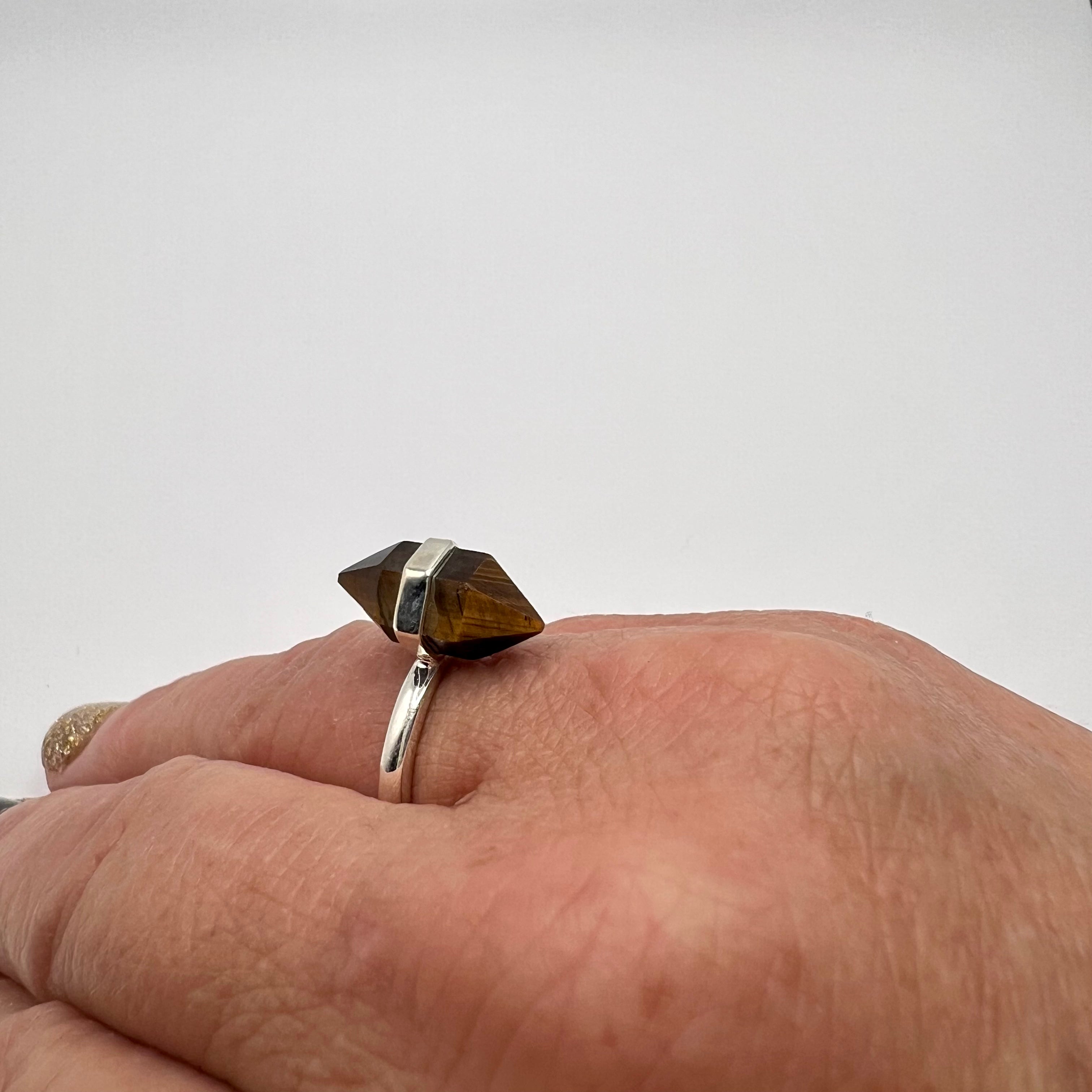 Tigers Eye Shaped Stone Sterling Silver Ring