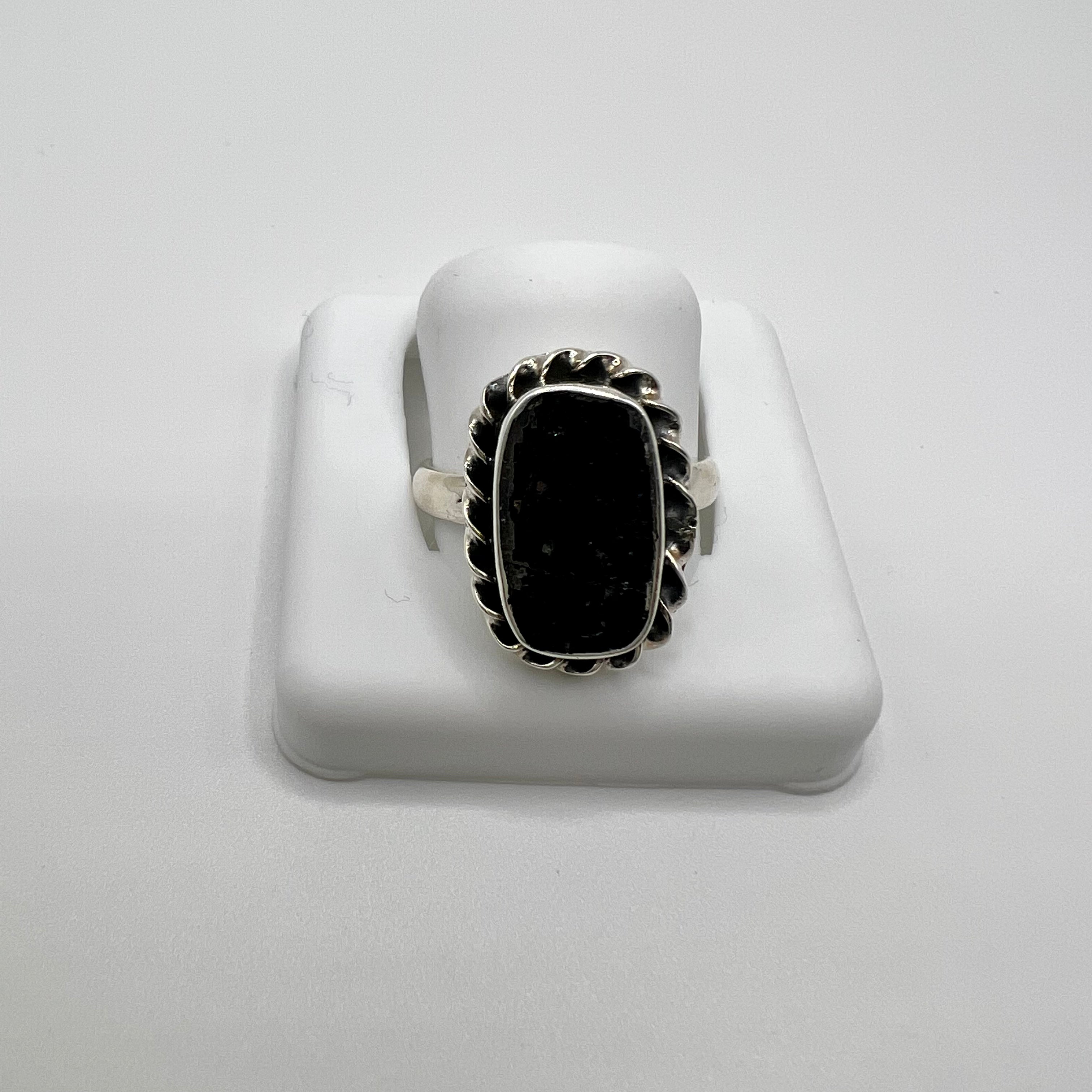 Black Tourmaline Adjustable Sterling Silver Ring