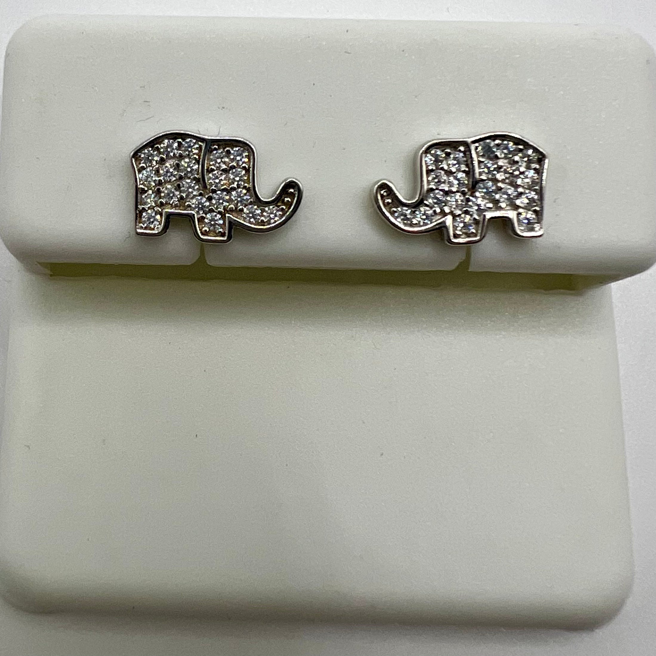 Sterling Silver w/ Rhinestone Elephant Earrings