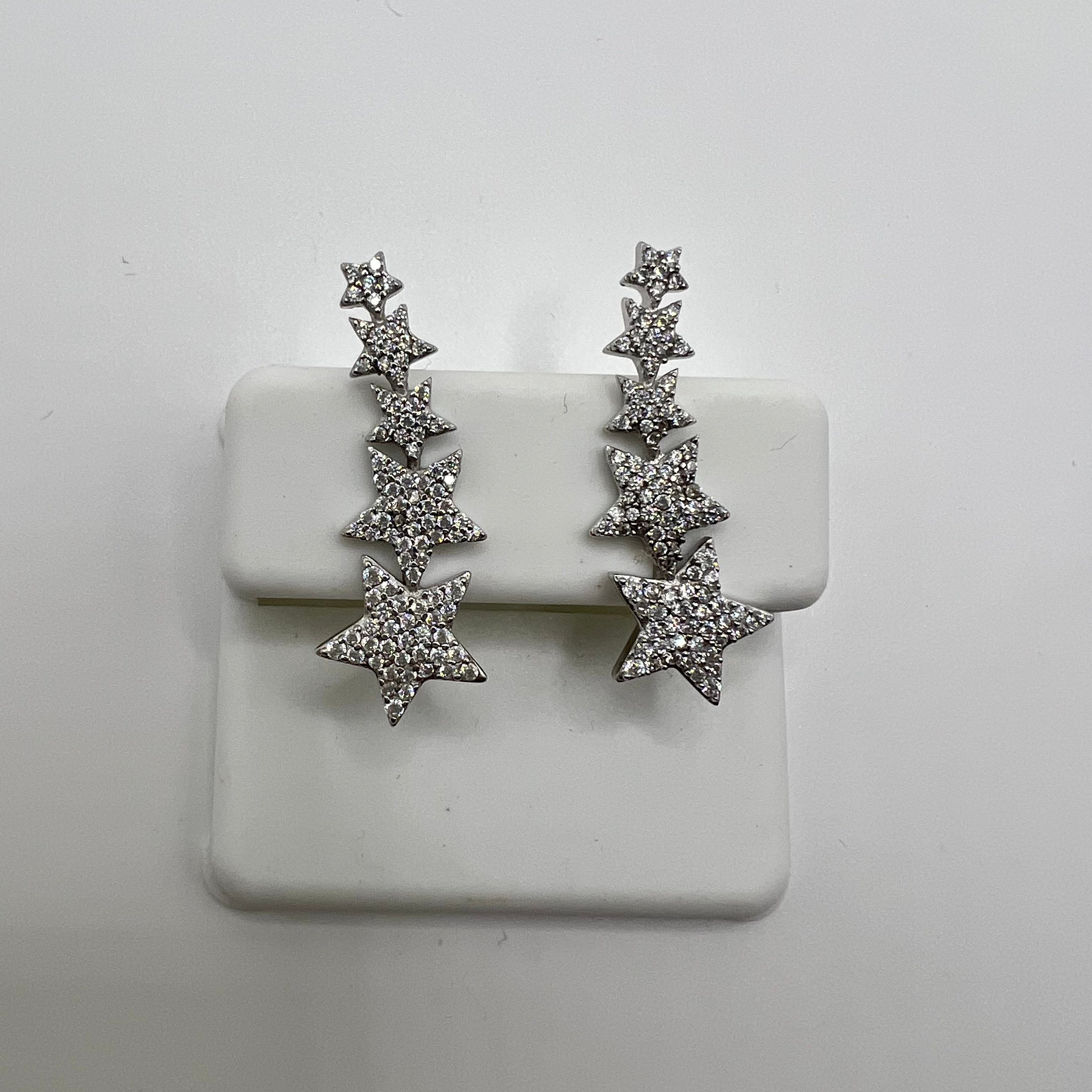 Sterling Silver with Rhinestones Star earrings